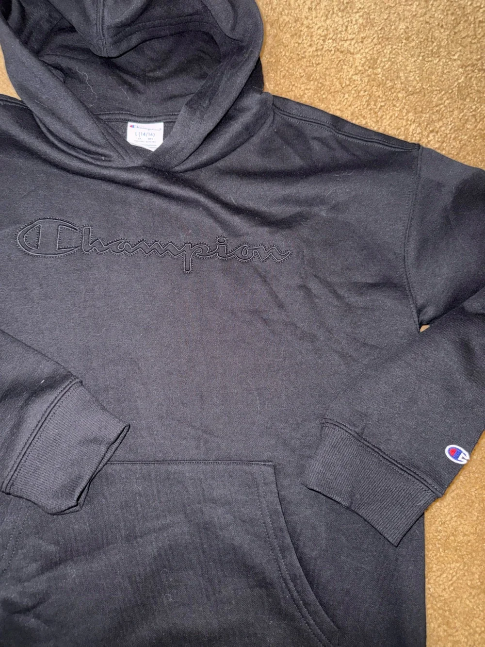 Champion Black Pullover Hoodie with Tonal Script